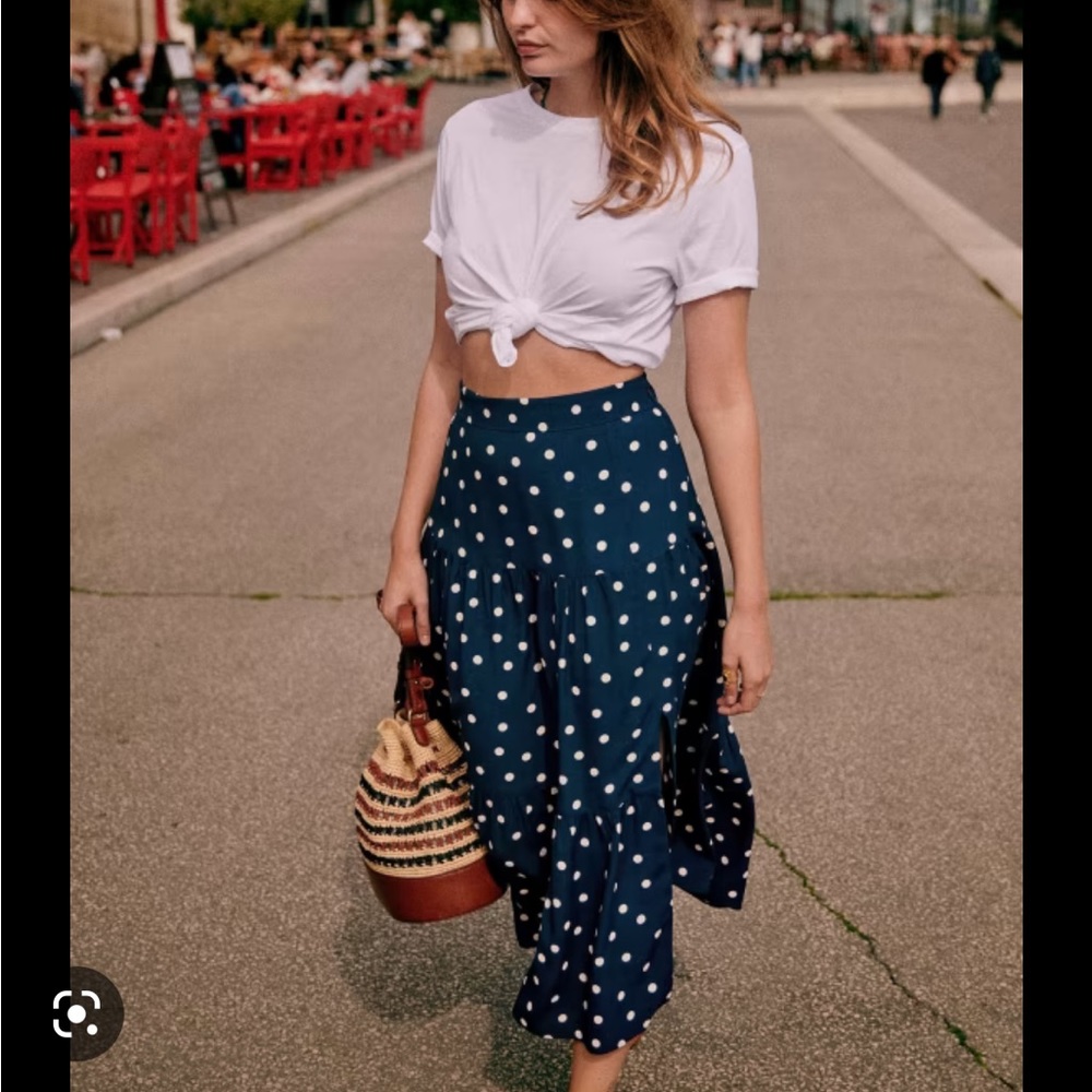Sezane Tammie Navy Polka Dot Skirt 4